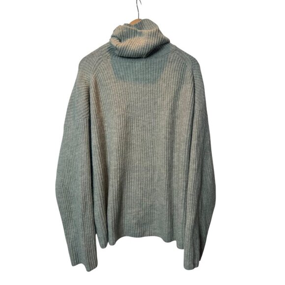 H&M XXL Ribbed Turtleneck Sweater with Distressed Neckline – Sage Green Oversize - Picture 2 of 3
